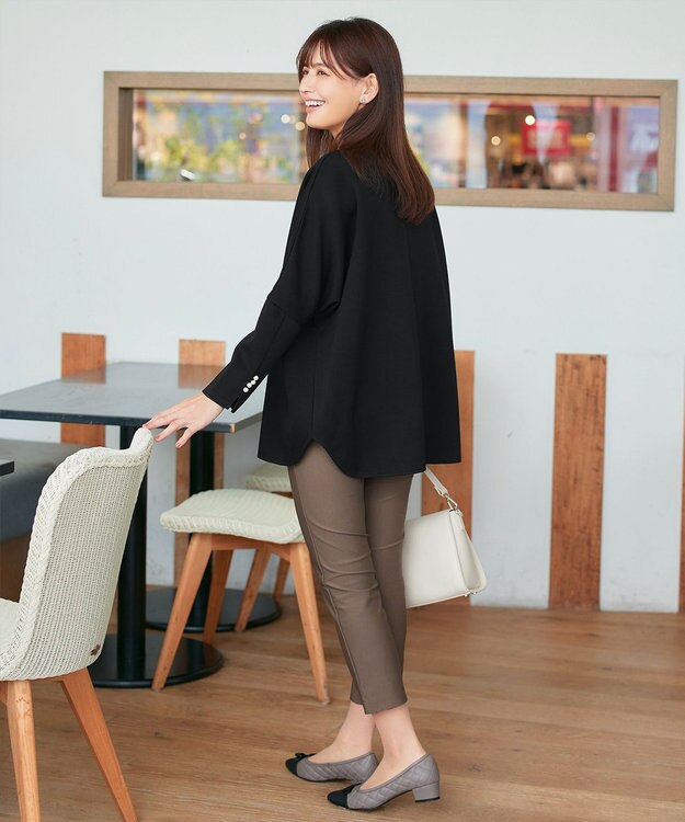 Tiaclasse 【洗える】袖パールドルマントップス ブラック