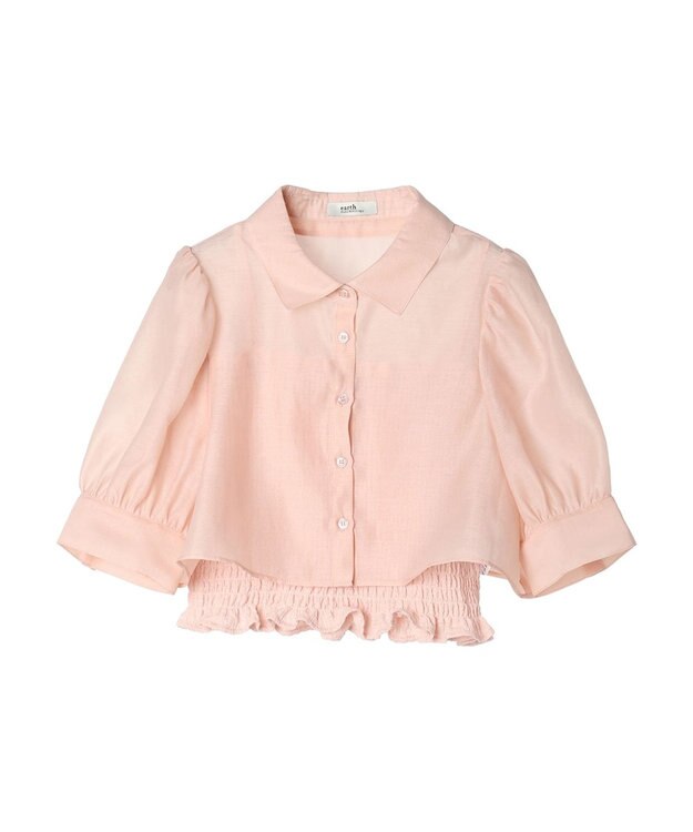 earth music&ecology ＳＥＴ２点シアークロップドシャツ×シャーリングタンク Pink