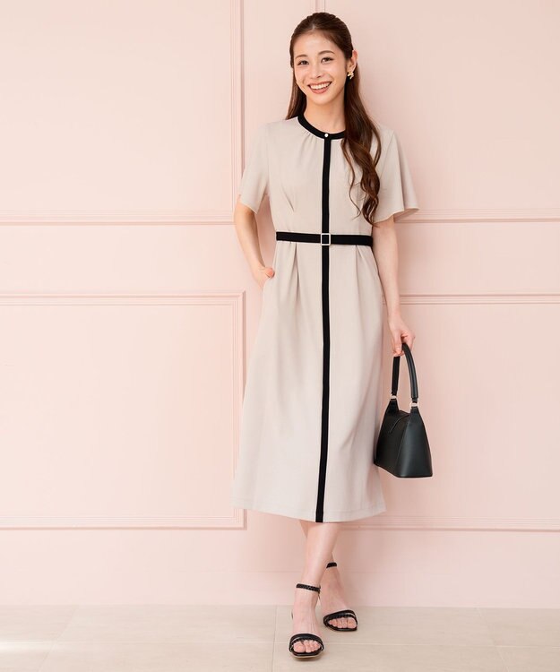 ANY SIS L バイカラー ワンピース ベージュ×ブラック