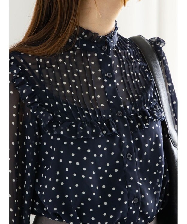 Te chichi パターンアソートシフォンフリルブラウス ネイビー