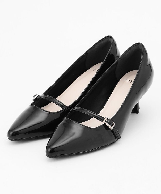 ANY SIS 【23.0~24.0cm】ミニストーンバックル パンプス ブラックエナメル