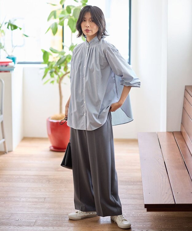 ANY スタンドネックブラウス ブルーロンスト