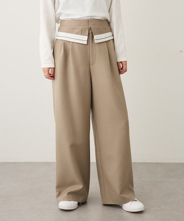 CRAFT STANDARD BOUTIQUE ウエスト折り返しスラックス Beige Mixture