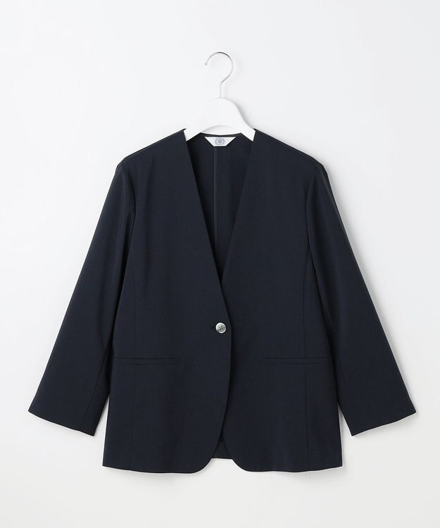J.PRESS LADIES L 【セットアップ対応】ファンマートロストレッチ ノーカラー ジャケット ネイビー系