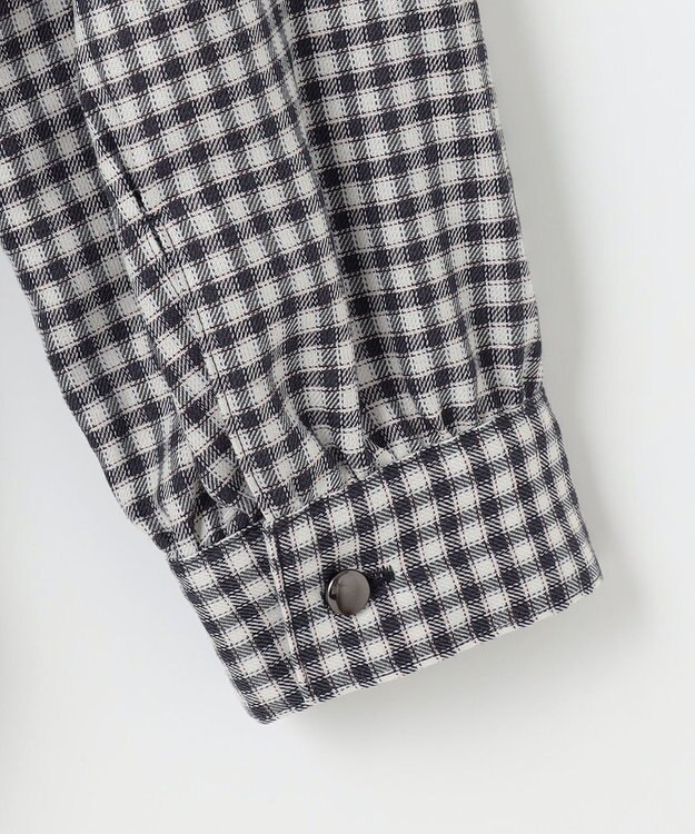 J.PRESS LADIES L 【洗える】ポリエステルヴィスコースブロックチェック バンドカラー ブラウス チャコール×ピンク系