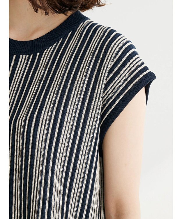 Green Parks ストライプ柄ニットドッキングワンピース Navy