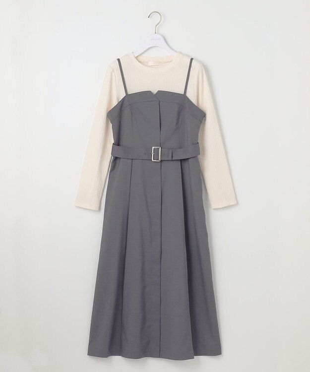 ANY SIS L 【2SET】ビスチェワンピース×シアーラッセルプルオーバーセット グレー系