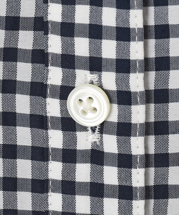 J.PRESS LADIES S 【洗える】アセVisギンガム バンドカラー ブラウス ネイビー系