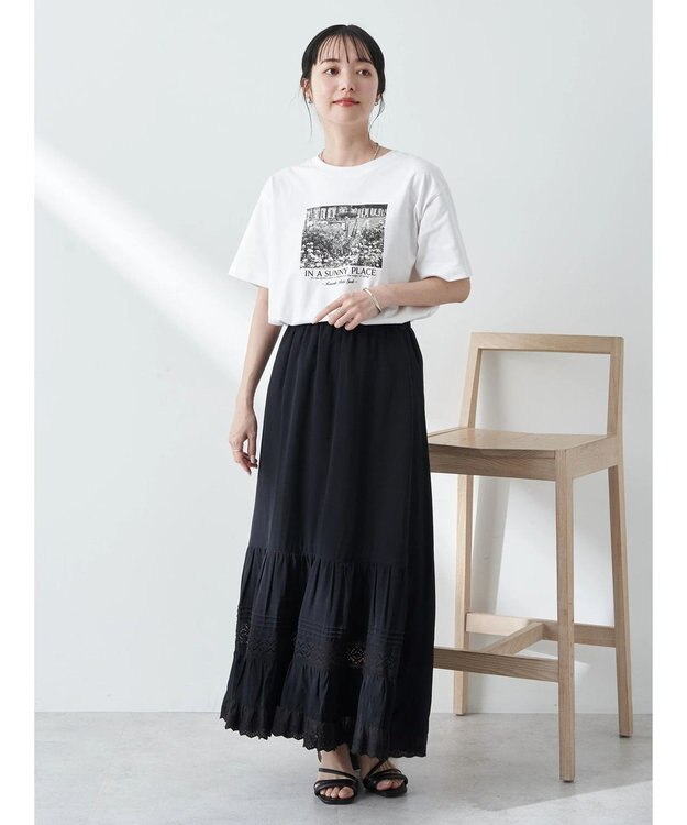 earth music&ecology レースティアードスカート Black