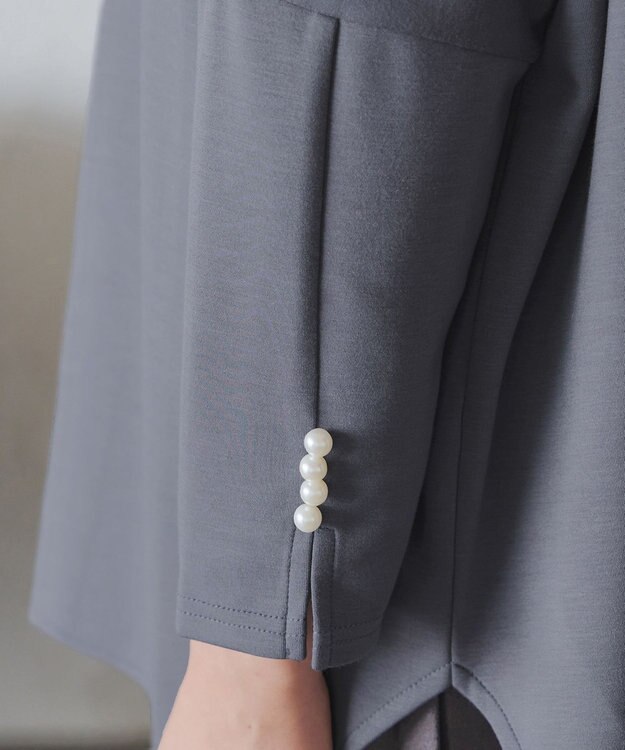 Tiaclasse L 【洗える】袖パールドルマントップス ブルーグレー