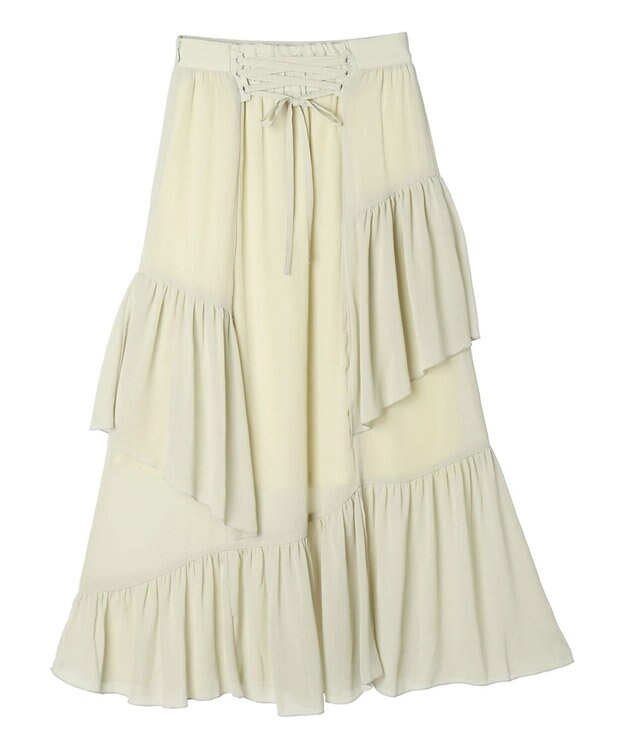 earth music&ecology シアー楊柳アシメティアードスカート Green