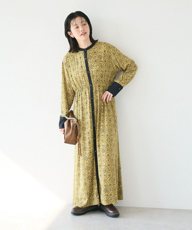 CRAFT STANDARD BOUTIQUE 総柄バイカラーワンピース Yellow