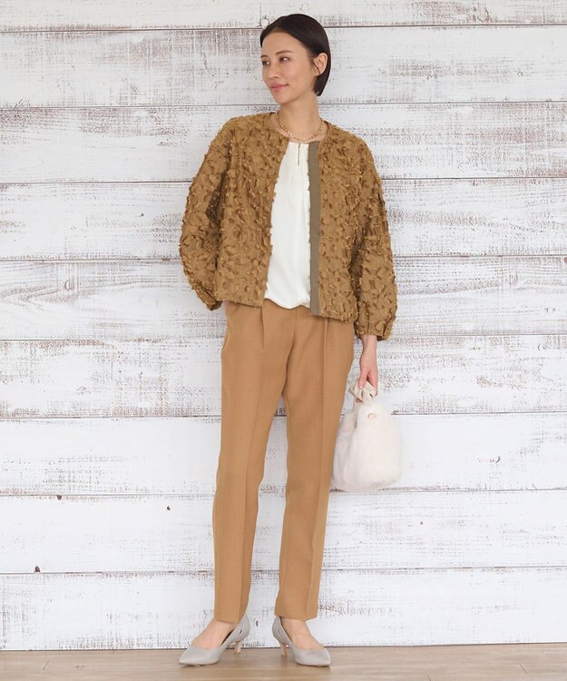 自由区 L 【セットアップ対応・洗える】ハニカムクロステーパード パンツ ブラウン系