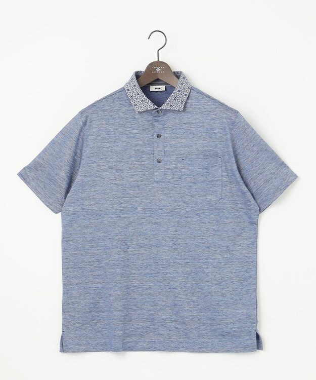 JOSEPH ABBOUD 【キングサイズ・吸水速乾】リネンハニカム ポロシャツ サックスブルー系