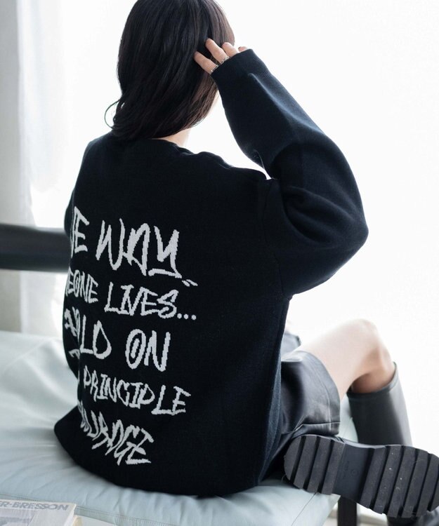 WEGO ハンドライティングジャガードニット ブラック