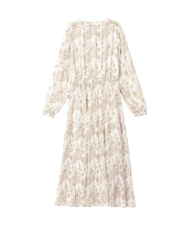 YECCA VECCA ボタニカル柄ボウタイプリーツワンピース Ivory