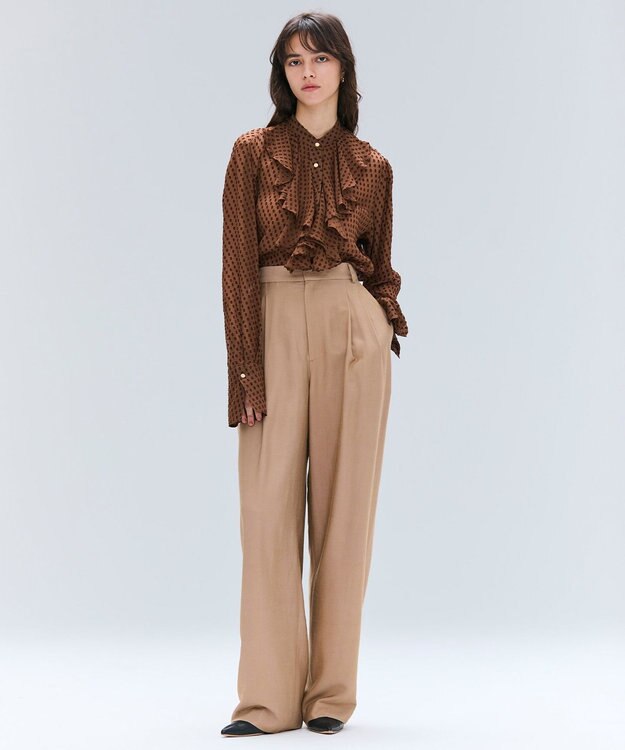 BEIGE， 【Oggi 10月号掲載】COBURN / シルク混2タックカーヴィーワイドパンツ Camel