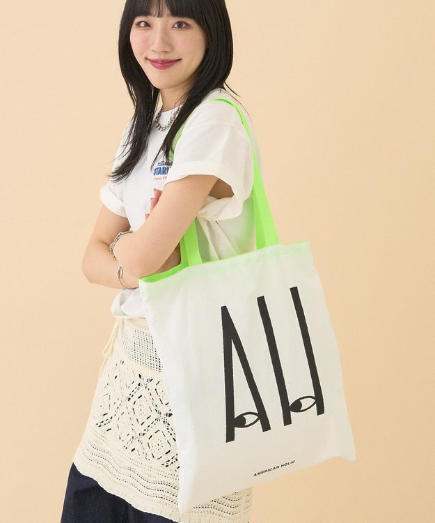 AMERICAN HOLIC カラーハンドルホリホリトートバッグ Lime Green