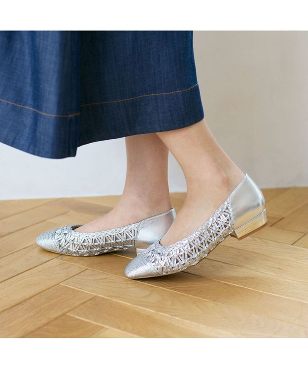 Riz raffinee <Riz raffinee>メッシュフラットパンプス シルバー