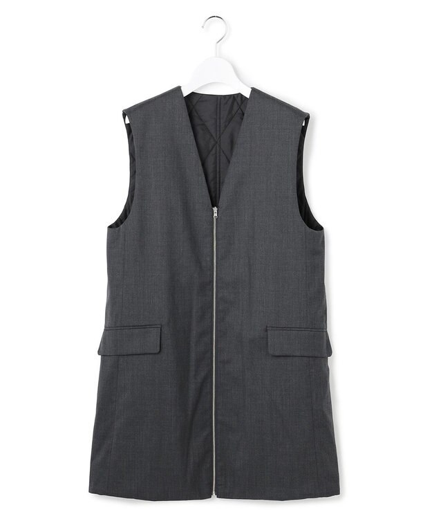 ICB 【洗える・リバーシブル着用可】T/Wツイルキルト リバーシブル パディング ジレ チャコール系