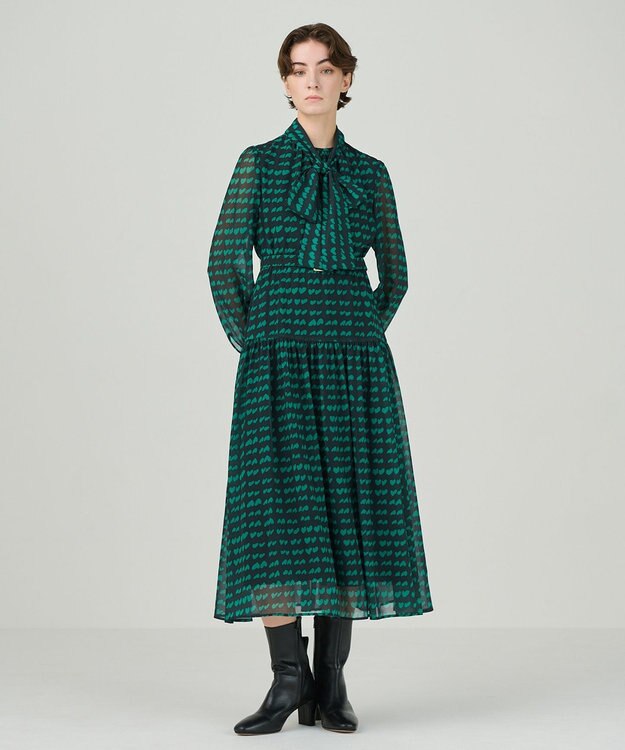 GRACE CONTINENTAL ハートキカプリントワンピース グリーン