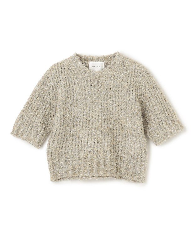 BEIGE， 【洗える・Precious 4月号掲載】TRITOMA / ラメクルーネック半袖ニット Gold