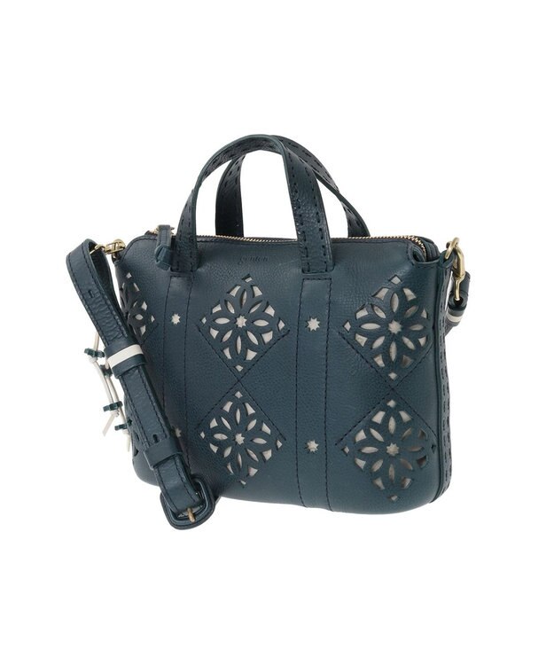 genten アーガイルカットワーク 2wayバッグ ネイビーブルー