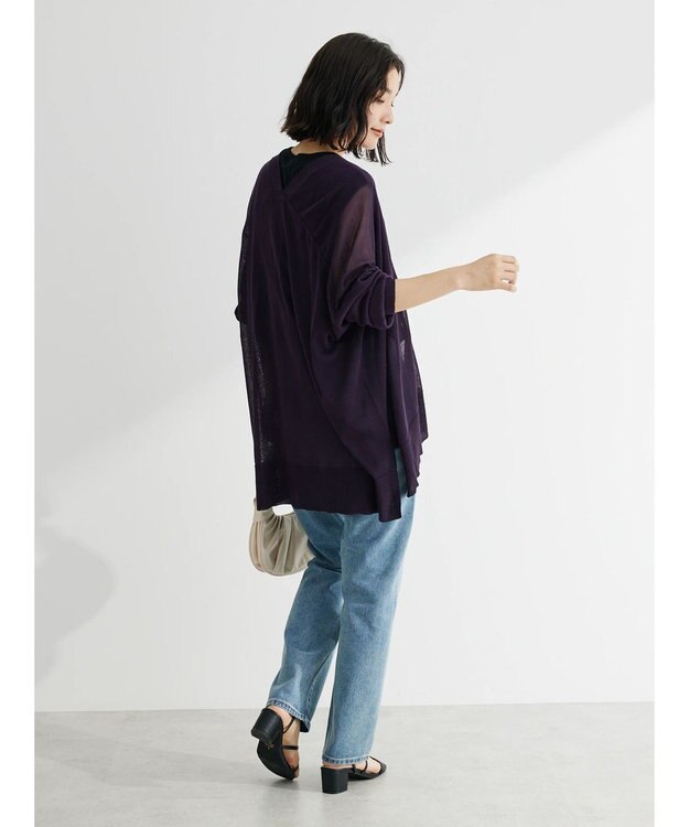 Green Parks 接触冷感シアーニットカーディガン Deep Purple