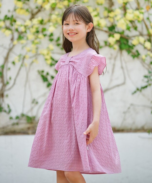 組曲 KIDS 【110-140㎝】ギンガムサッカー ワンピース ラズベリー