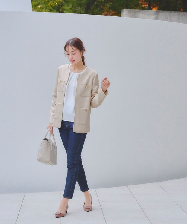 Tiaclasse 【洗える】ワッフルピケジャケット ベージュ