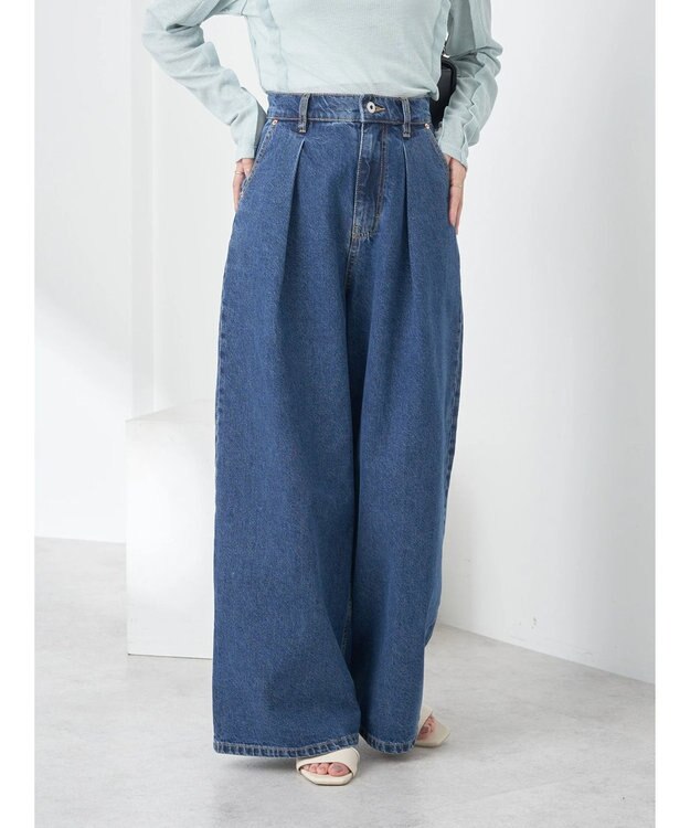 earth music&ecology タックワイドデニムパンツ Medium Indigo
