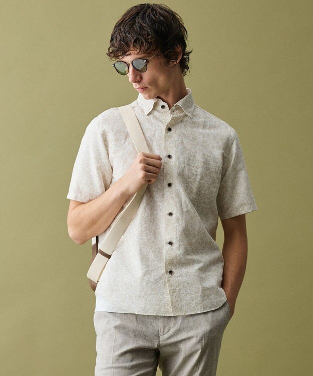 JOSEPH ABBOUD 【キングサイズ・清涼・リネンブレンド】コットンリネン ボイルフラワープリント 半袖シャツ ライトグレー系6