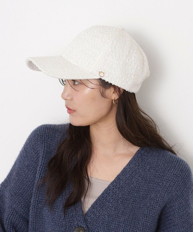 MOONBAT PAUL&JOE ACCESSOIRES(ポール&ジョー)ツイード キャップ 帽子 ネコチャーム付 UVカット ホワイト