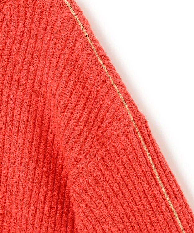 BEIGE， 【洗える】BERTAINA /  配色リンキングタートルネックニット Red Orange×Milk Tea