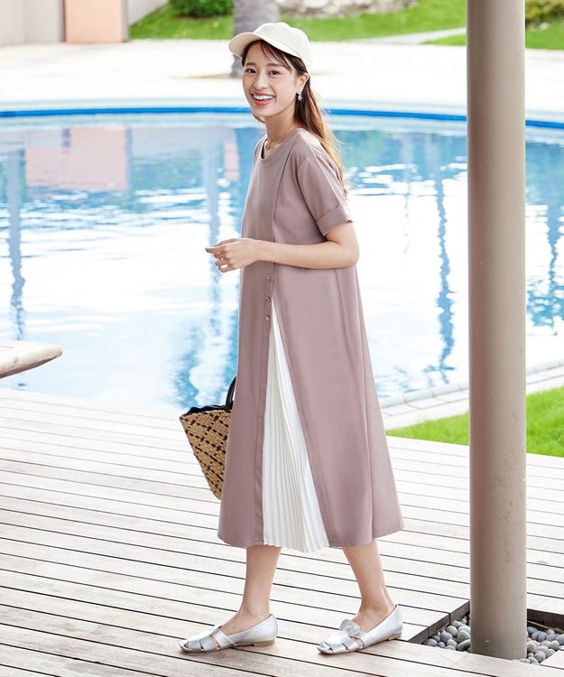 Tiaclasse 【UVケア・接触冷感】”あまラク” アシメプリーツカットソーワンピース ピンクモカ