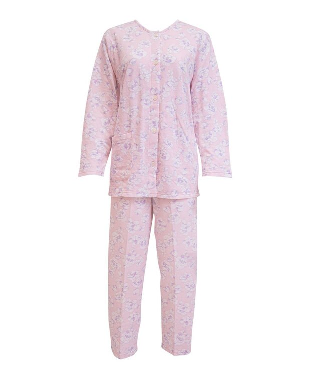 Wing 【数量限定　特別価格】 パジャマ 長袖 長ズボン 綿混(本体) キルトニット素材 保温性 あたたかい 前開きタイプ 丸首 レディース EP6910 ウイング／ワコール ピンク