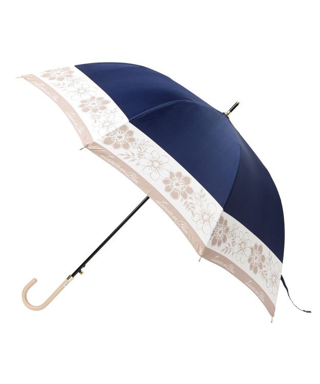MOONBAT LANVIN en Bleu 【耐風】長傘 サテンプリントフラワー ネイビーブルー