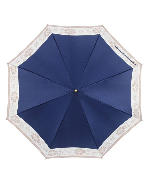 MOONBAT LANVIN en Bleu 【耐風】長傘 サテンプリントフラワー ネイビーブルー