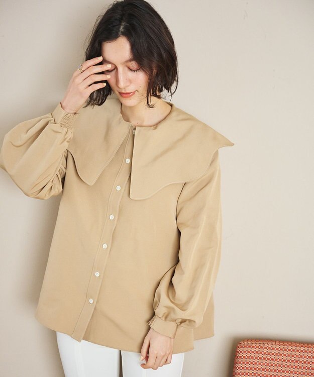 #Newans 【洗濯機可能/シワになりにくい】〈小柄さんにお勧め〉ウェービーカラーブラウス ベージュ