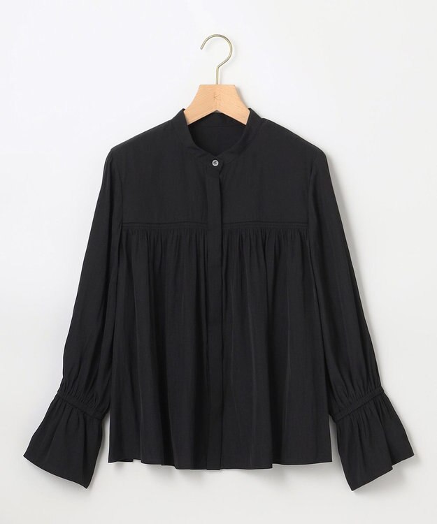 組曲 L 【WEB限定】ギャザーライトデシン ブラウス ブラック系