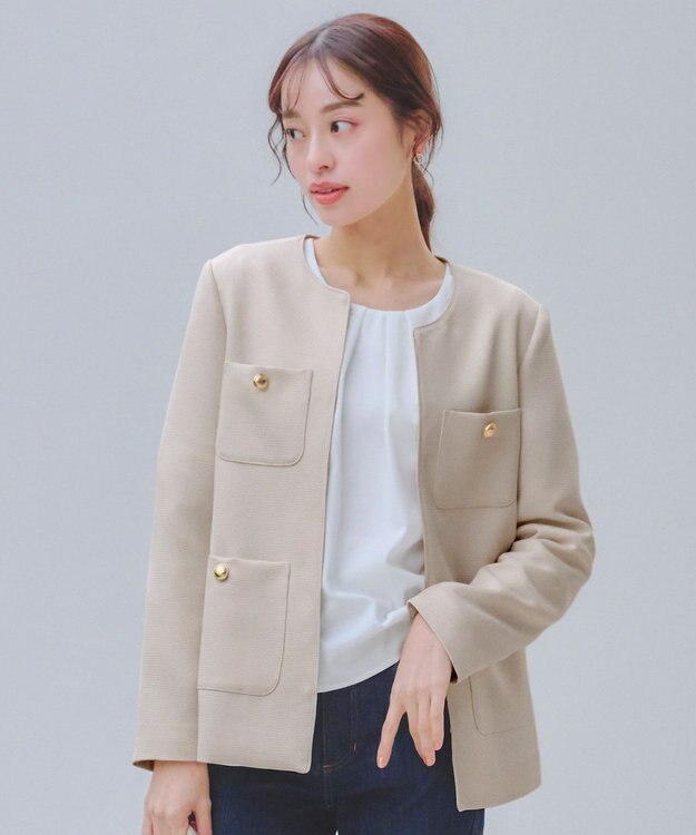 Tiaclasse 【洗える】ワッフルピケジャケット ベージュ