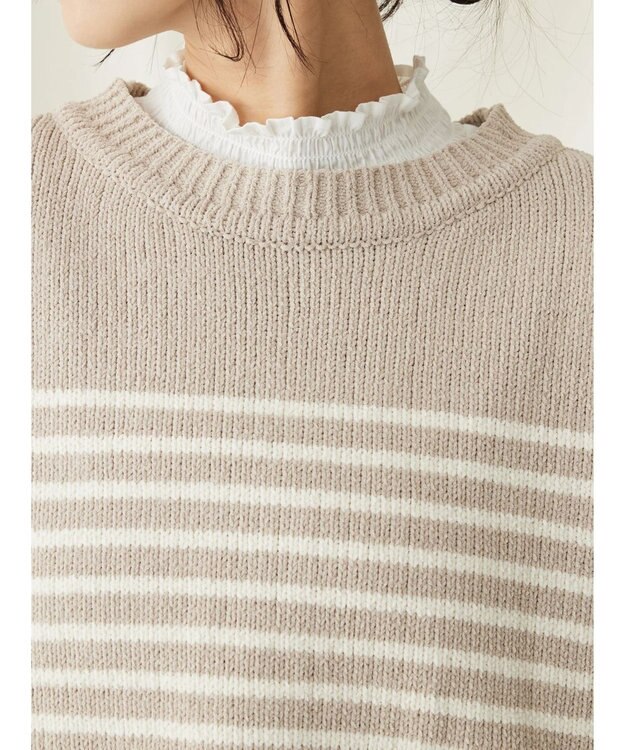 CRAFT STANDARD BOUTIQUE 洗えるモールニットボーダープルオーバー Gray Beige