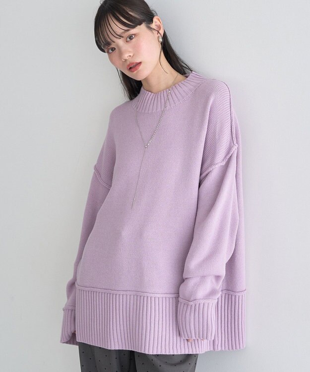 earth music&ecology 【毛玉防止 / 洗濯機洗い可】アンチピリングモックネックバックスリットニット Pink