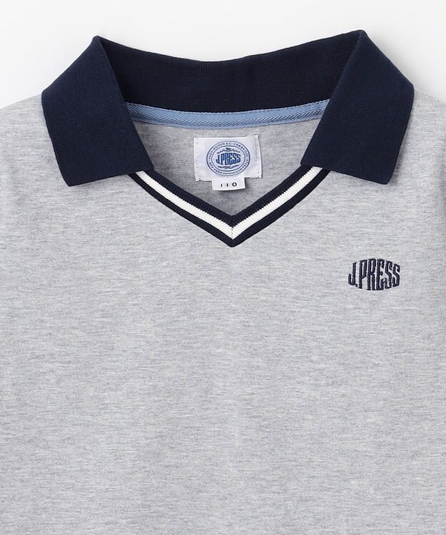 J.PRESS KIDS 【110-130cm】40/2天竺襟付き Vネック ポロシャツ ライトグレー系