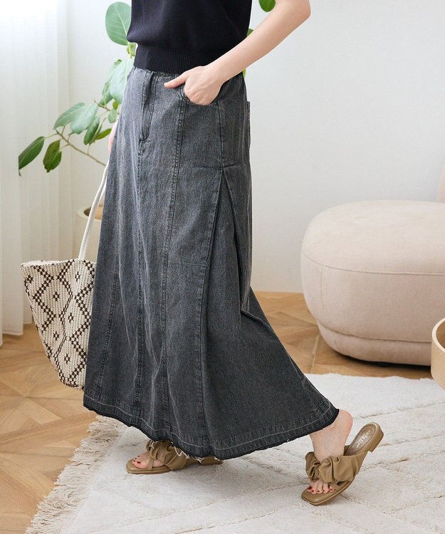 Green Parks ライトデニムサイドタックスカート Black