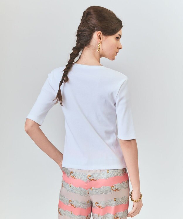 GRACE CONTINENTAL ハーフスリーブリブトップ ホワイト