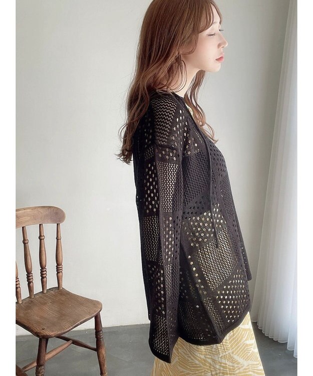 Green Parks ２ＷＡＹ透かし編みニットプルオーバー Black