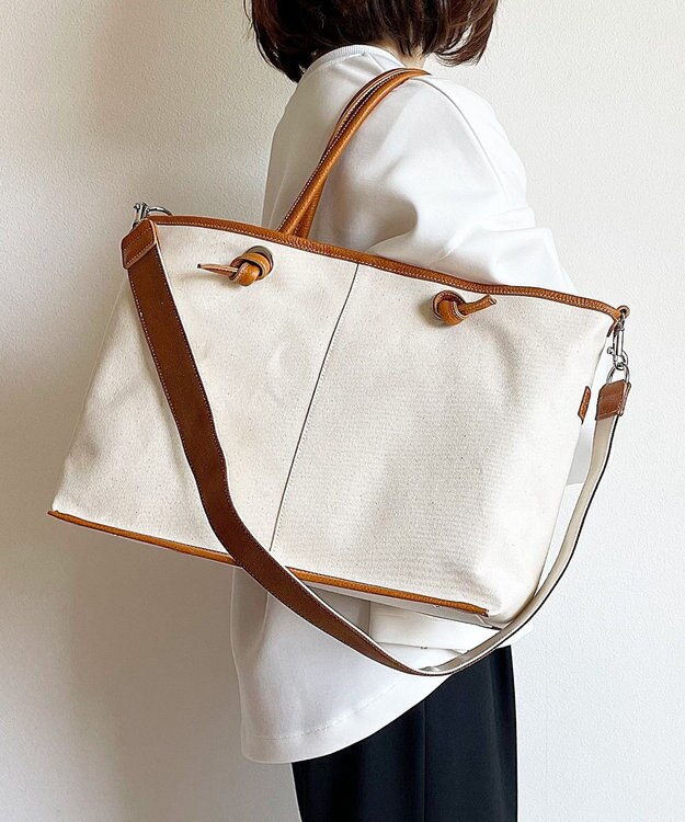 Hekhèr Le Style de Vie 【日本製 / A4サイズ対応/2WAY】コットンキャンバス×シュリンクレザー ノットトートバッグ large キャメル