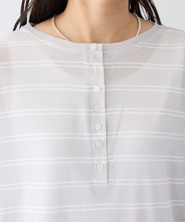 CRAFT STANDARD BOUTIQUE シアーボーダーヘンリーネックロンT Light Gray