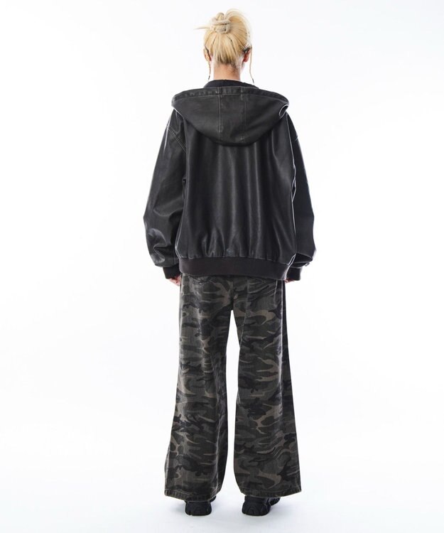 WEGO 【ユニセックス着用ITEM】PUフードブルゾン ブラウン